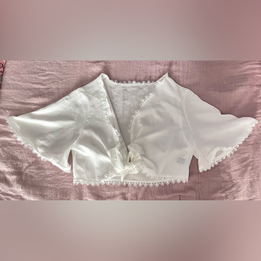 SHEIN White Crop Tie Front Blouse